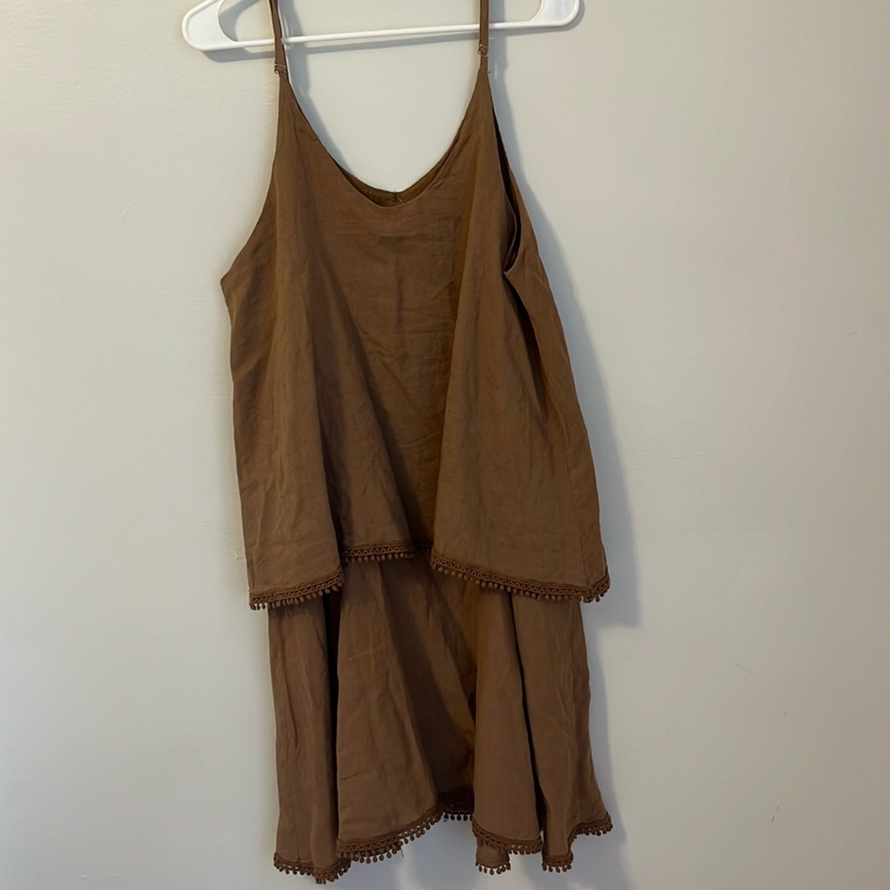 CRISTINA VERGANI Olive Made In Italy Linen Blend Two Tier Day Dress Medium NWT